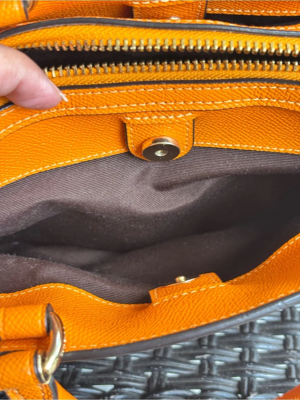 Coach Mini Lillie Carryall Satchel Bright Orange Sunbeam Crossgrain Leather Bag